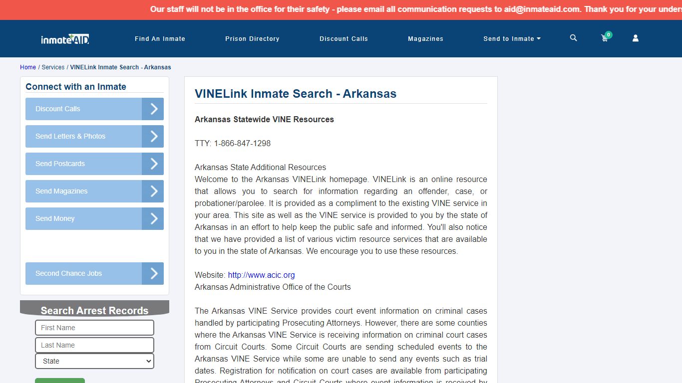 VINELink Inmate Search - Arkansas